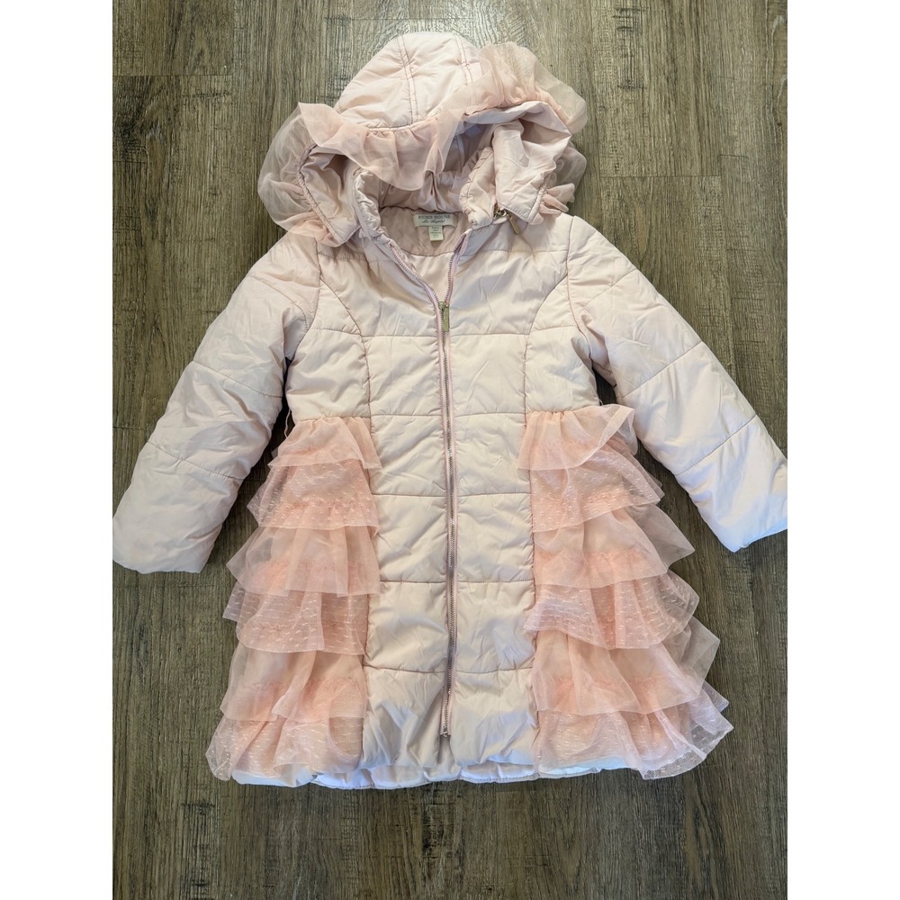 Richie House Girls Pink Puffer Jacket‎ Tulle Ruffle Hooded Winter Coat Size 7/8